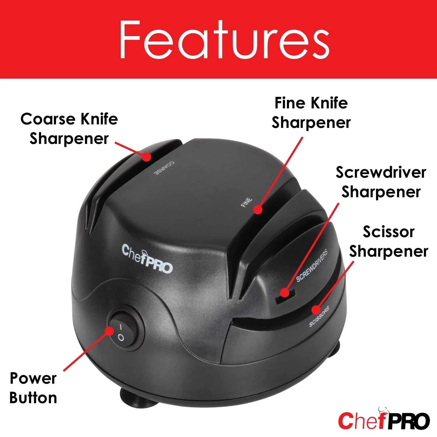 Chef PRO Compact 3-in-1 Electric Knife Sharpener System, Black