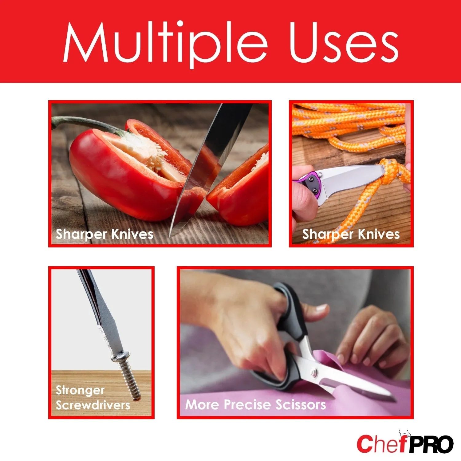 Chef PRO Compact 3-in-1 Electric Knife Sharpener System, Black