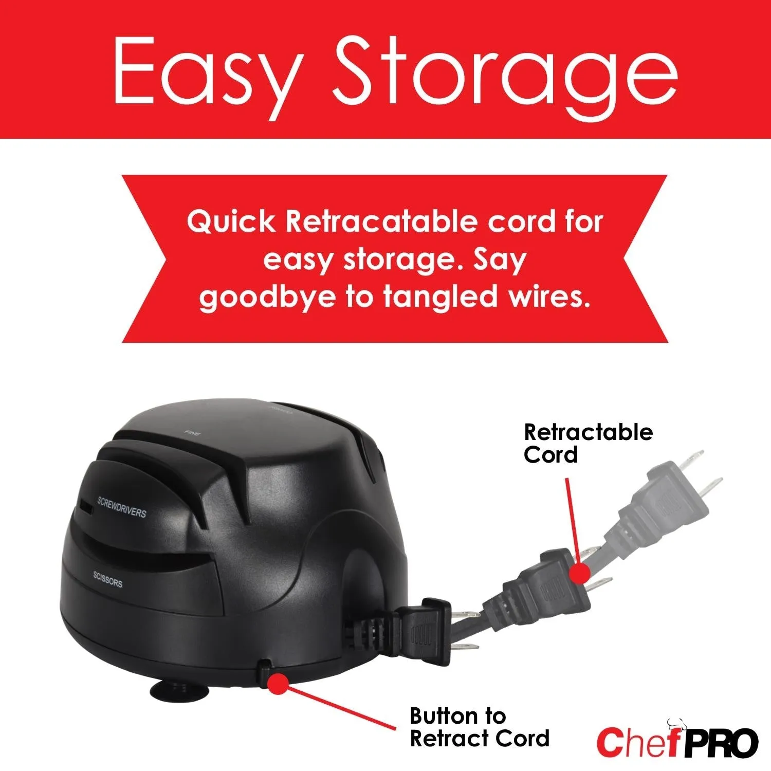 Chef PRO Compact 3-in-1 Electric Knife Sharpener System, Black