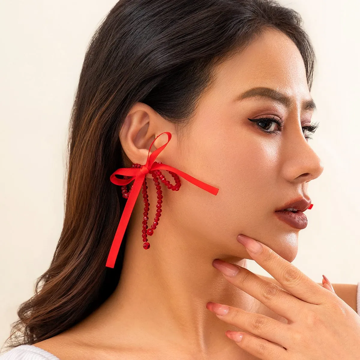 Chic Beaded Crystal Bowknot Earrings