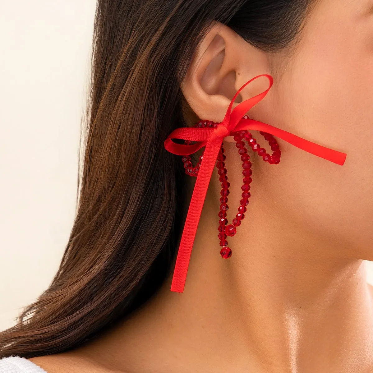 Chic Beaded Crystal Bowknot Earrings