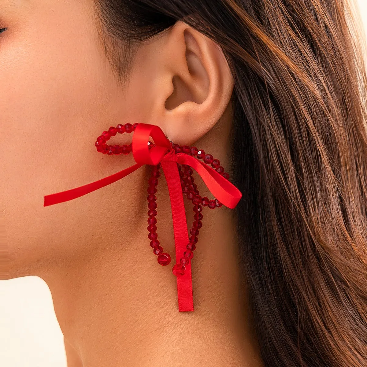 Chic Beaded Crystal Bowknot Earrings