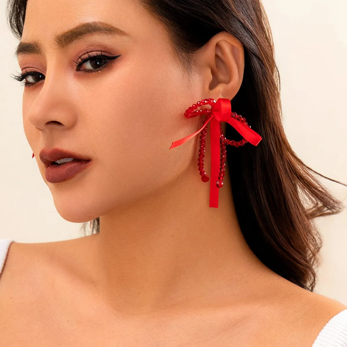 Chic Beaded Crystal Bowknot Earrings