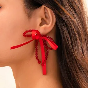 Chic Beaded Crystal Bowknot Earrings