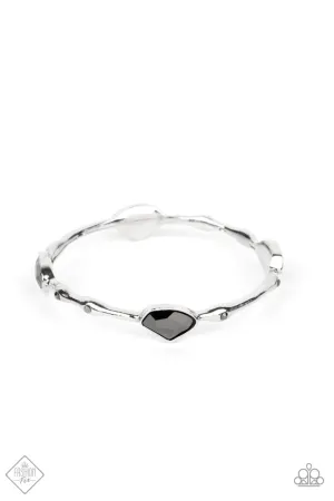 Chiseled Craze - Silver - Hematite Diamond-Shaped Gem Paparazzi Bangle Bracelet - October 2022 Magnificent Musings