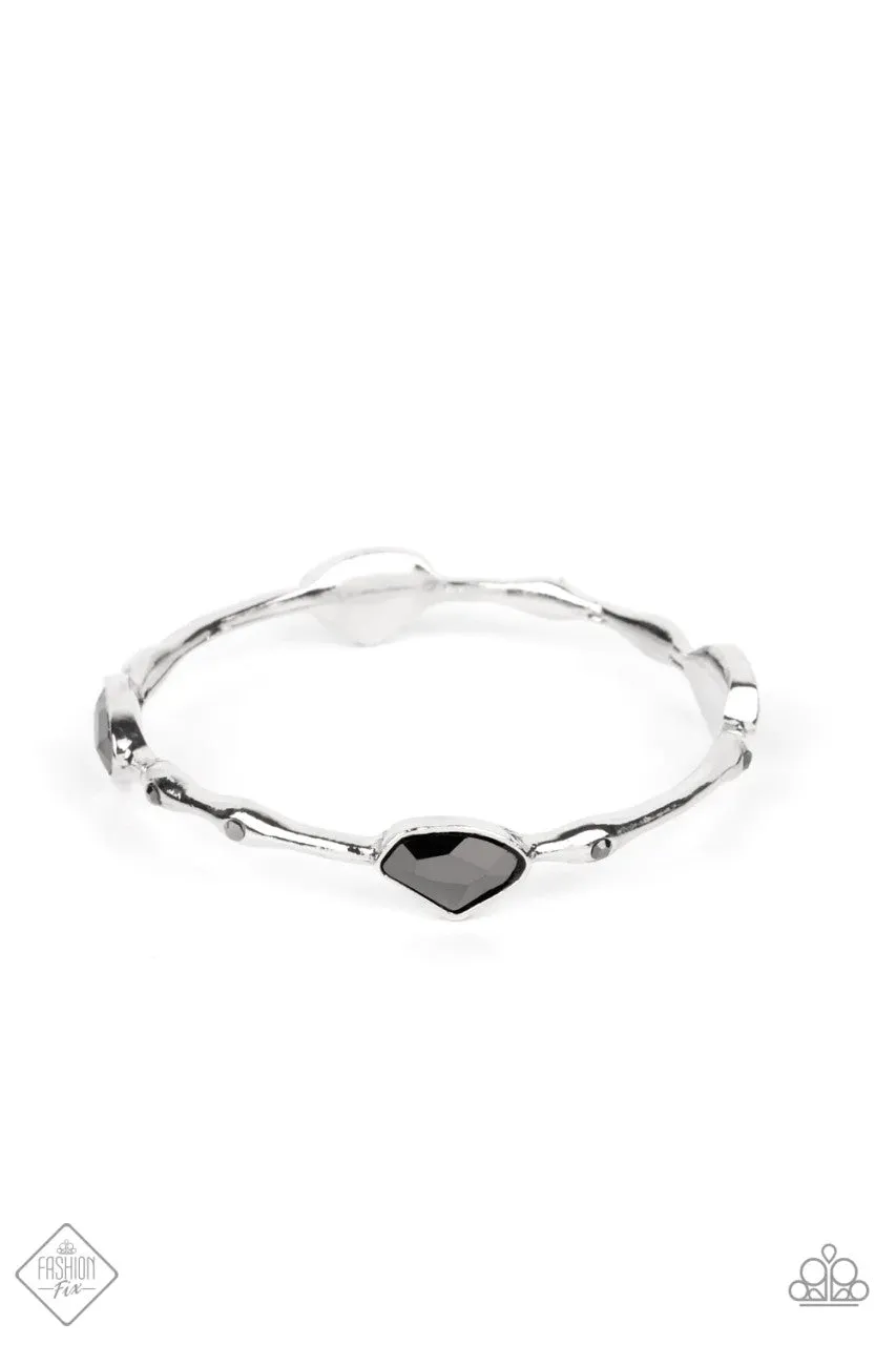 Chiseled Craze - Silver - Hematite Diamond-Shaped Gem Paparazzi Bangle Bracelet - October 2022 Magnificent Musings