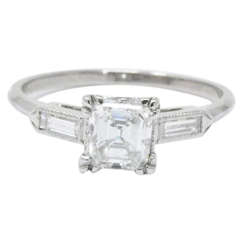 Classy 1.07 CTW Asscher Cut Diamond & Platinum Engagement Ring GIA
