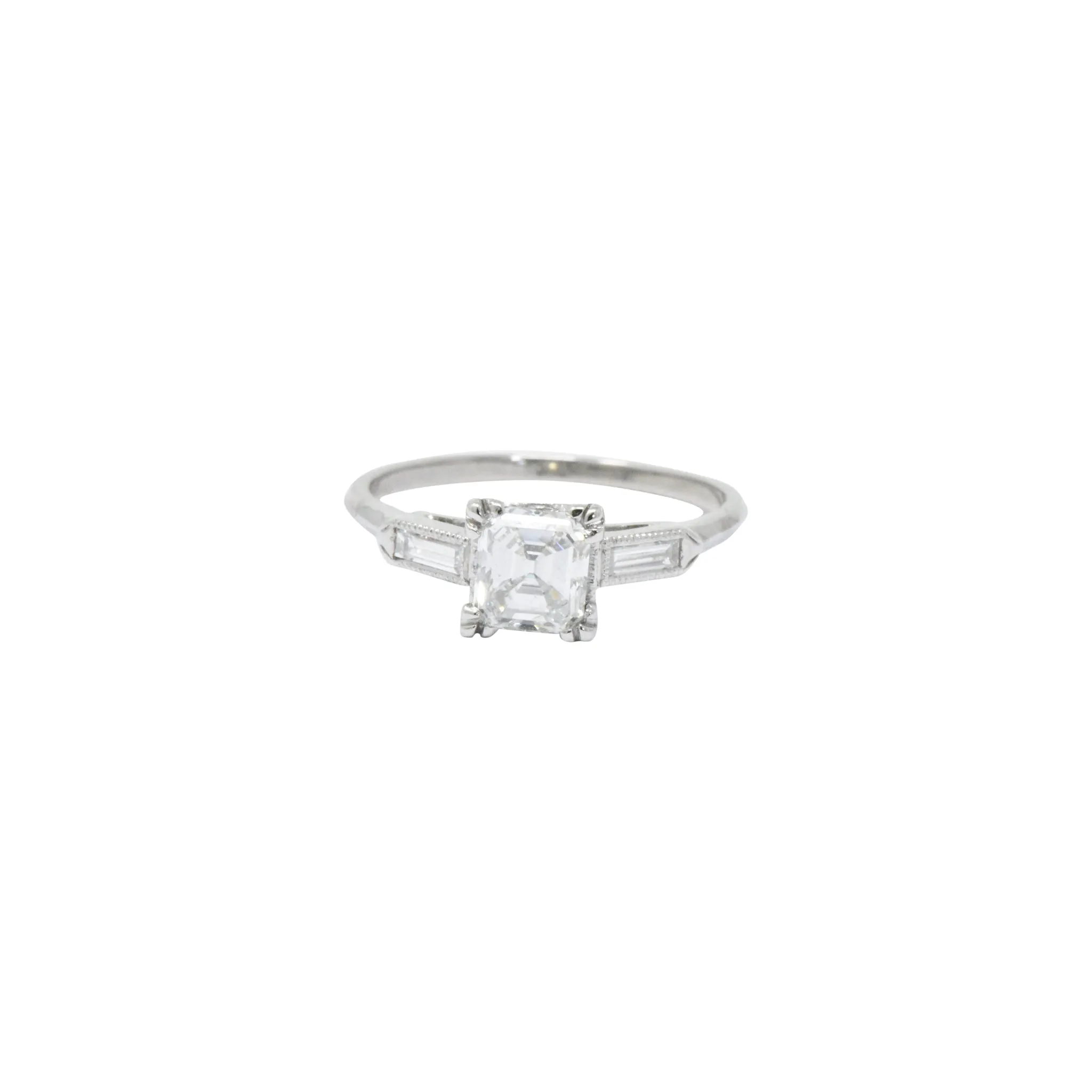 Classy 1.07 CTW Asscher Cut Diamond & Platinum Engagement Ring GIA