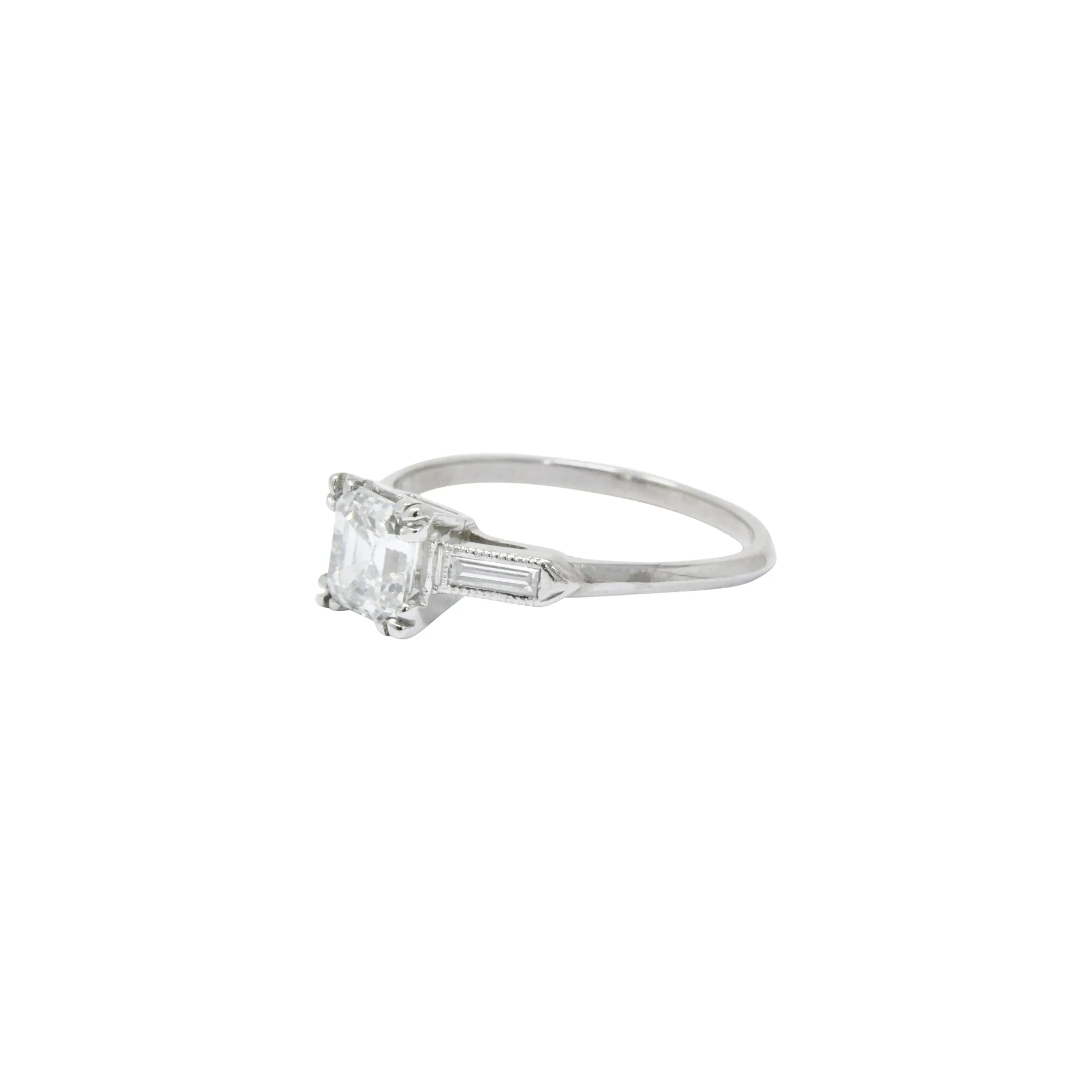 Classy 1.07 CTW Asscher Cut Diamond & Platinum Engagement Ring GIA