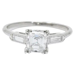 Classy 1.07 CTW Asscher Cut Diamond & Platinum Engagement Ring GIA