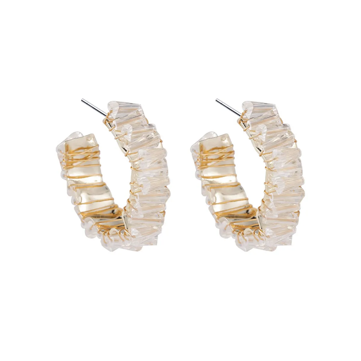 Clear Crystal & 18K Gold-Plated C-Shape Stud Earrings