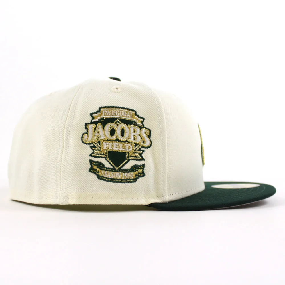 Cleveland Indians Jacobs Field New Era 59Fifty Fitted Hat (Chrome White, Cilantro Green Gray Under Brim)