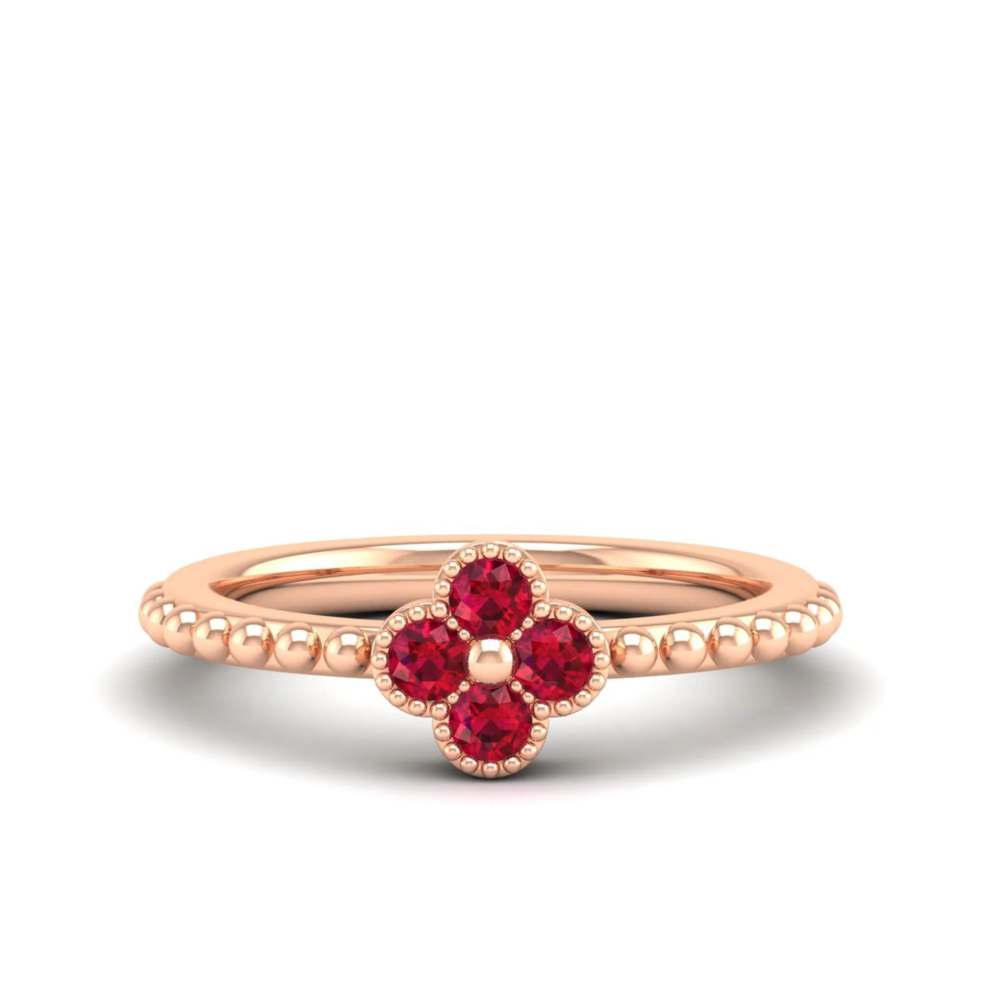 Clover Beaded Ruby Ring