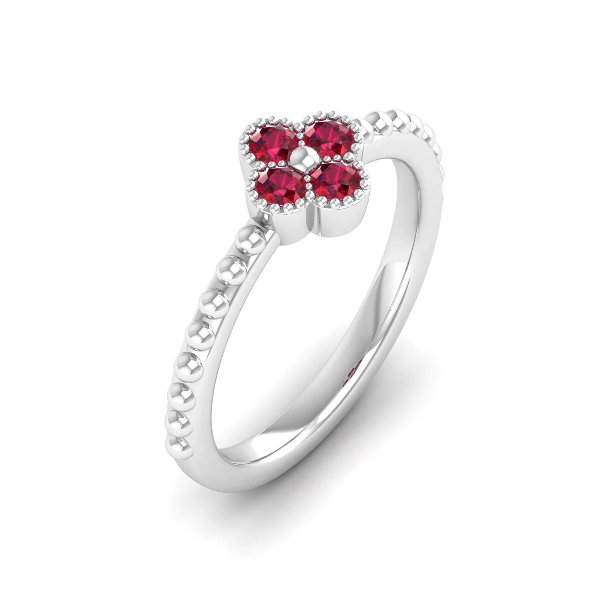 Clover Beaded Ruby Ring