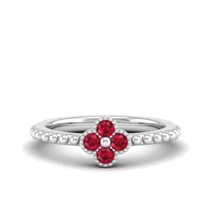 Clover Beaded Ruby Ring