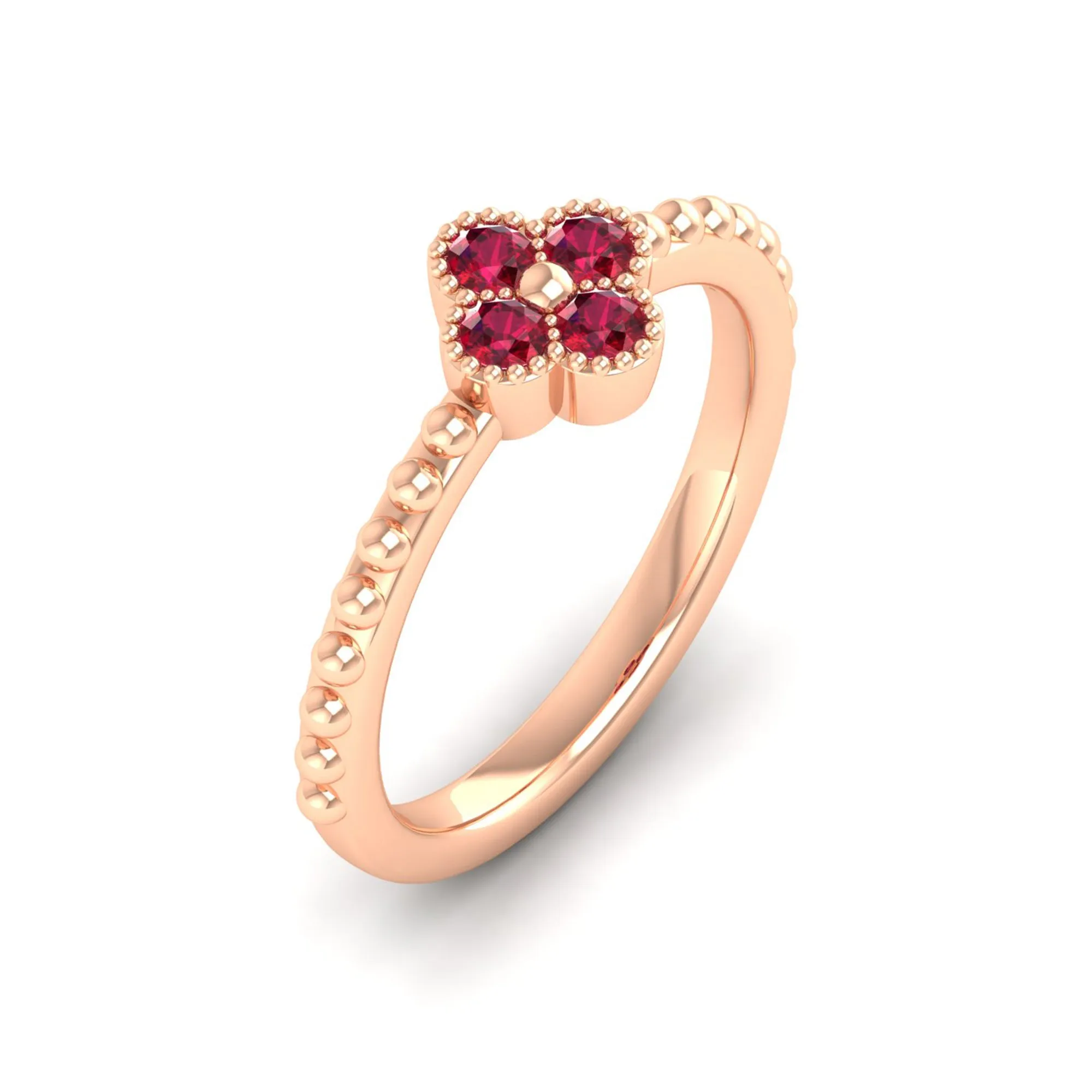 Clover Beaded Ruby Ring
