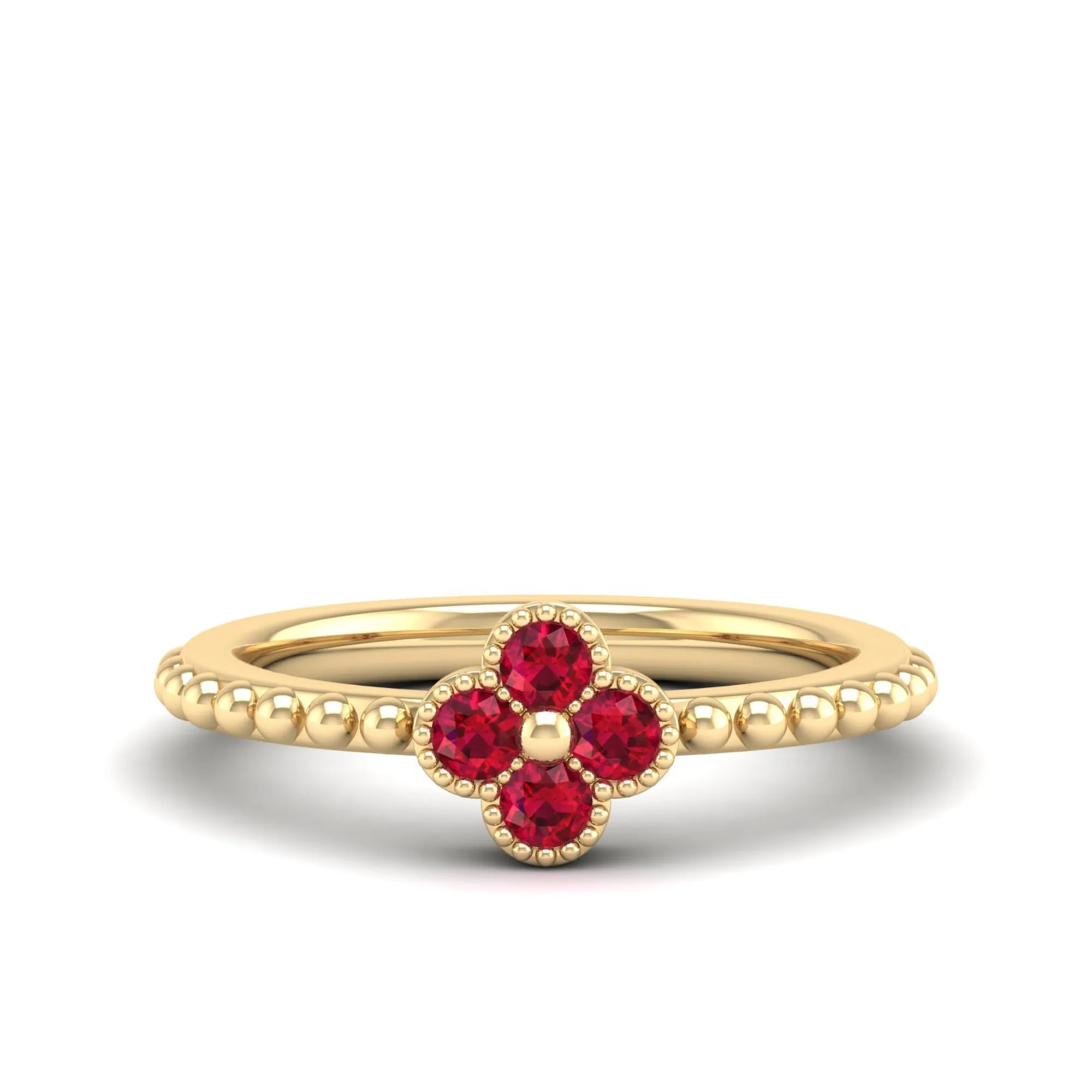 Clover Beaded Ruby Ring