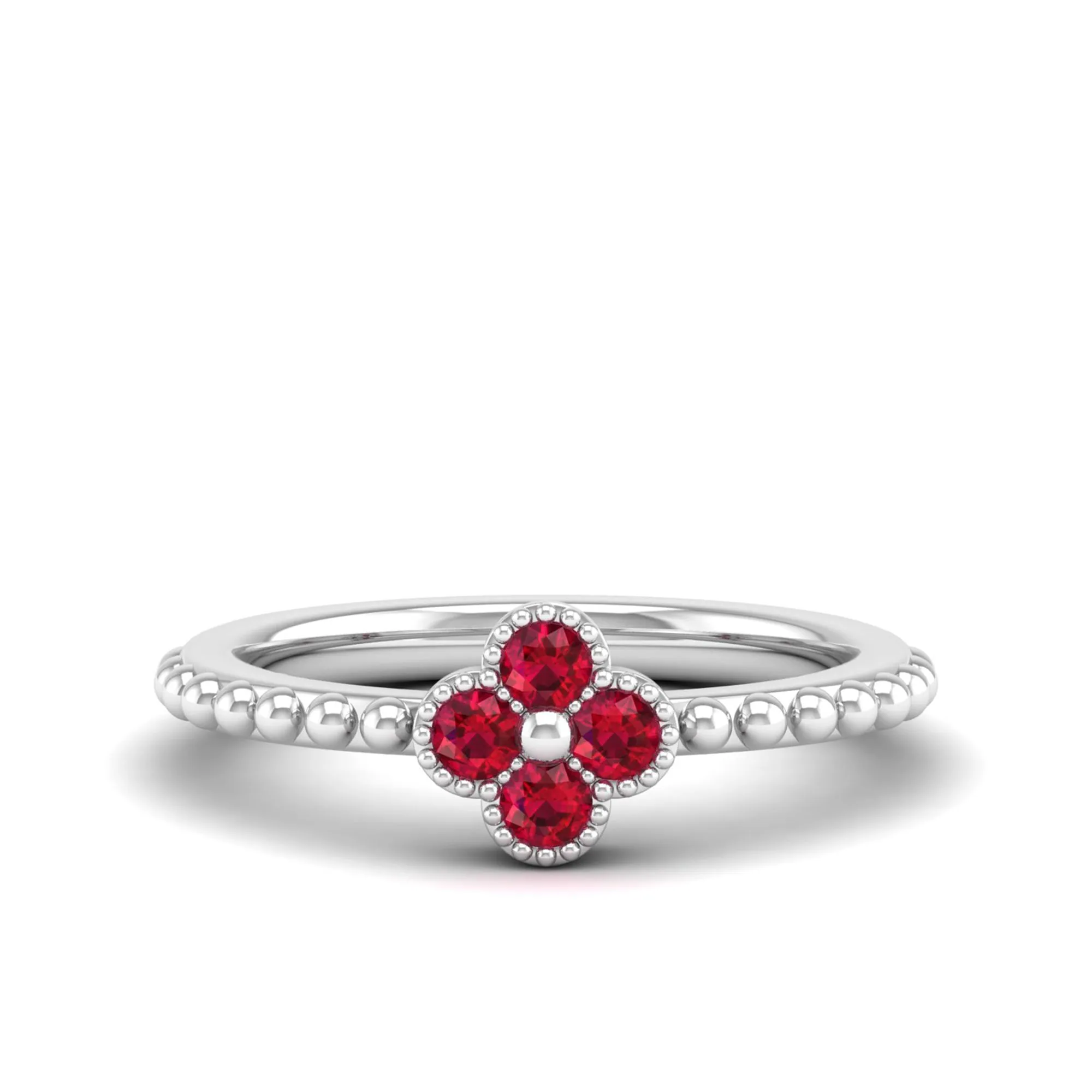 Clover Beaded Ruby Ring