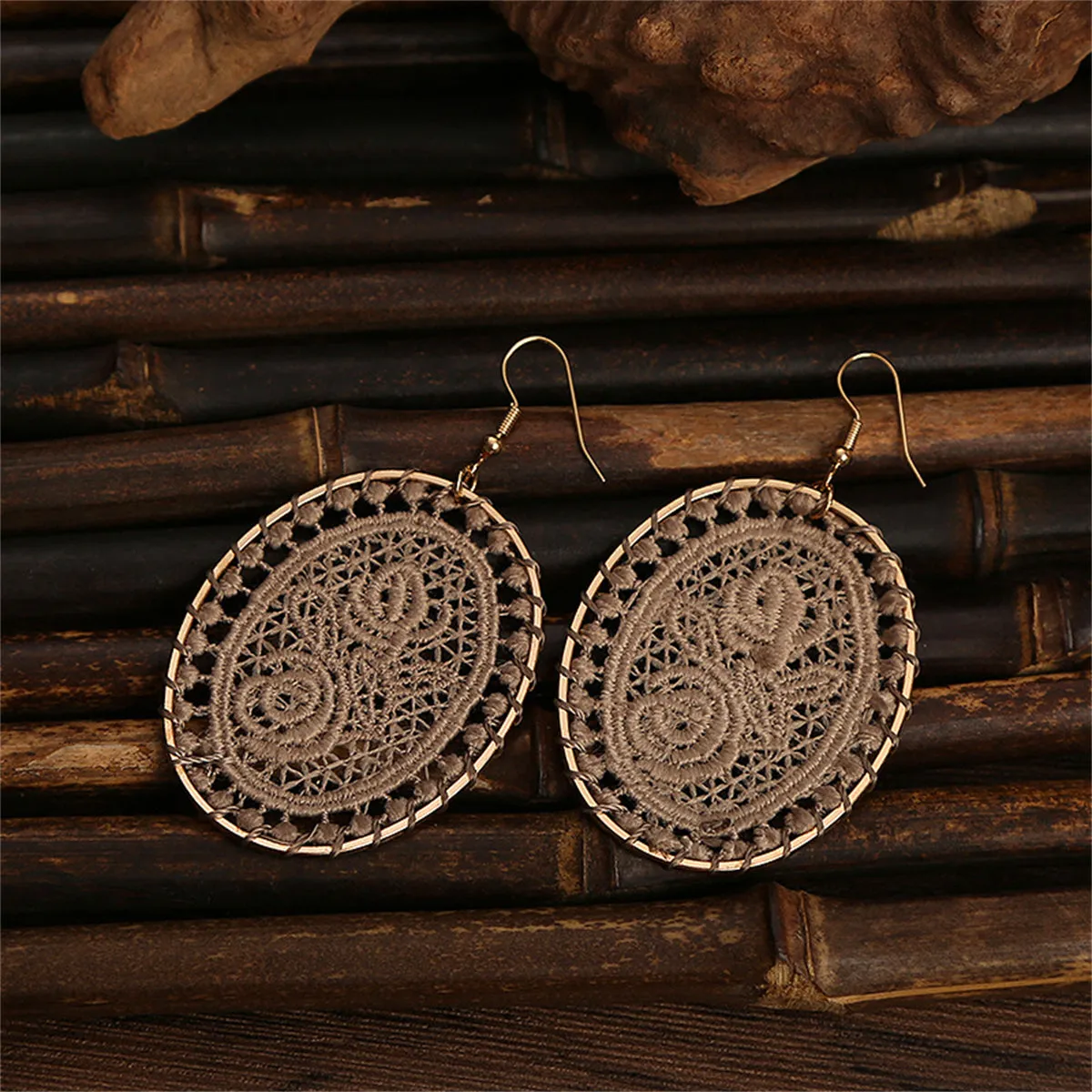 Coffee Polyster & 18K Gold-Plated Botanical Oval Drop Earrings