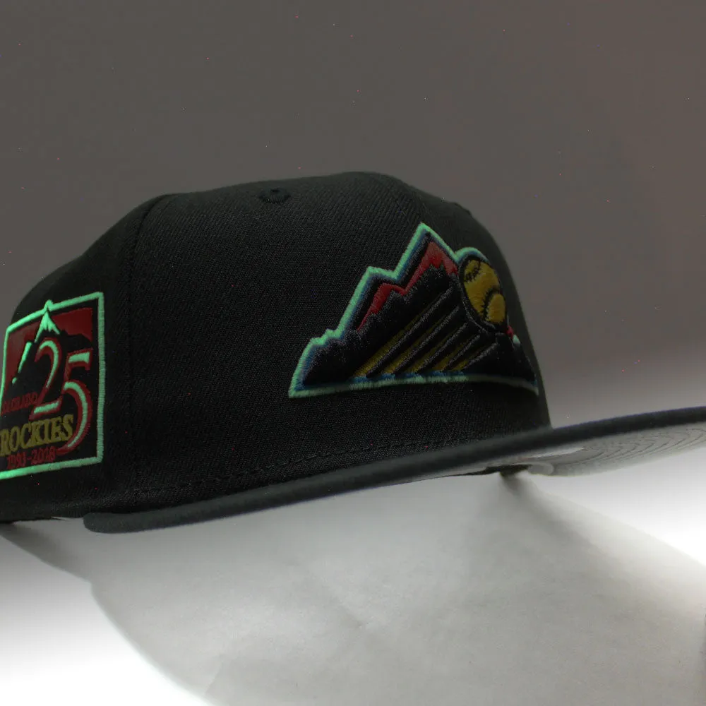 Colorado Rockies 25th Anniversary New Era 59Fifty Fitted Hat (Glow in the Dark BLACK REFLECTIVE  3M Gray Under Brim)