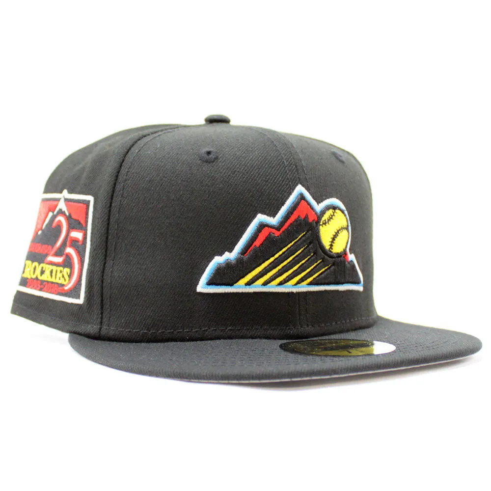 Colorado Rockies 25th Anniversary New Era 59Fifty Fitted Hat (Glow in the Dark BLACK REFLECTIVE  3M Gray Under Brim)