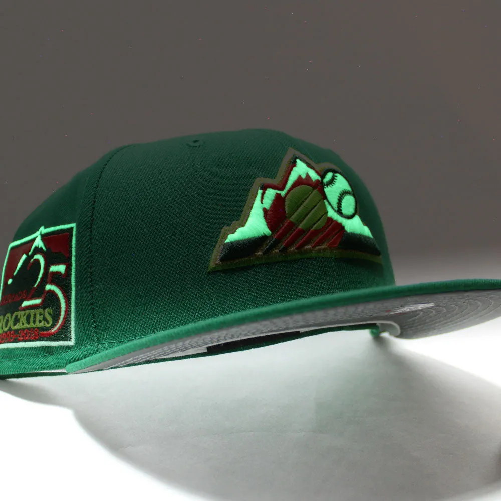 Colorado Rockies 25TH Anniversary New Era 59Fifty Fitted Hat V2 (Glow in the Dark MTN DEW Kelly REFLECTIVE 3M Under Brim)