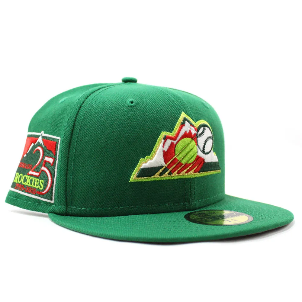 Colorado Rockies 25TH Anniversary New Era 59Fifty Fitted Hat V2 (Glow in the Dark MTN DEW Kelly REFLECTIVE 3M Under Brim)