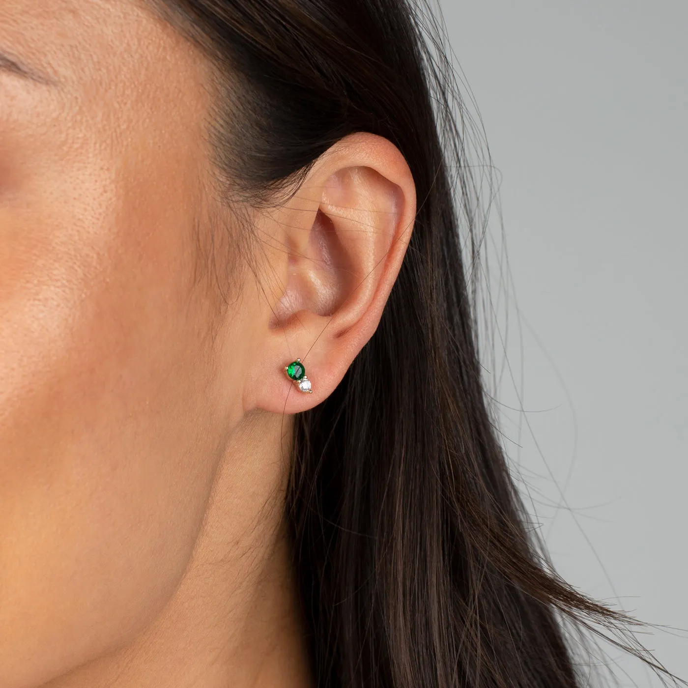 Colored Graduated Double Solitaire Stud Earring