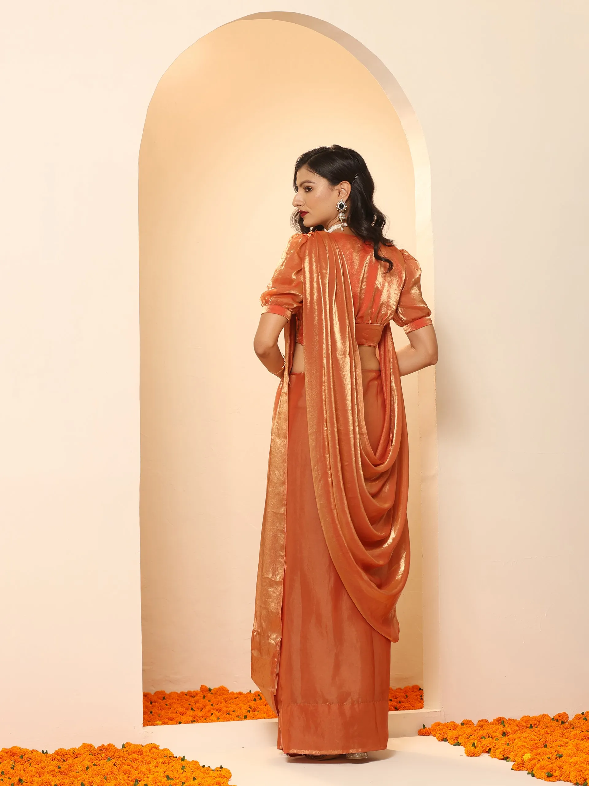Copper Age Metallic Satin Saree with Blouse Fabric
