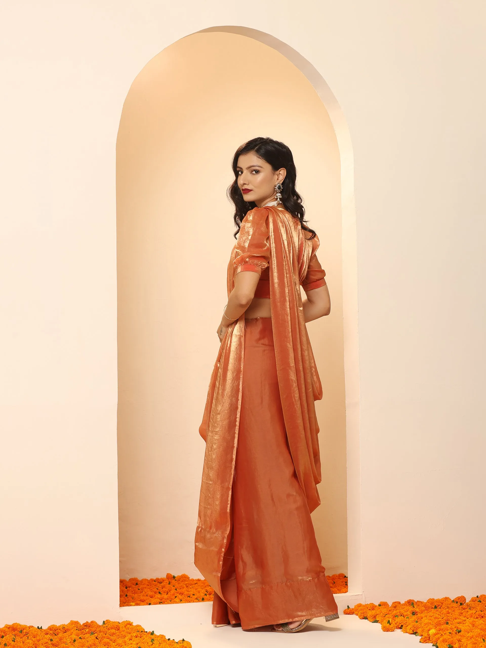 Copper Age Metallic Satin Saree with Blouse Fabric