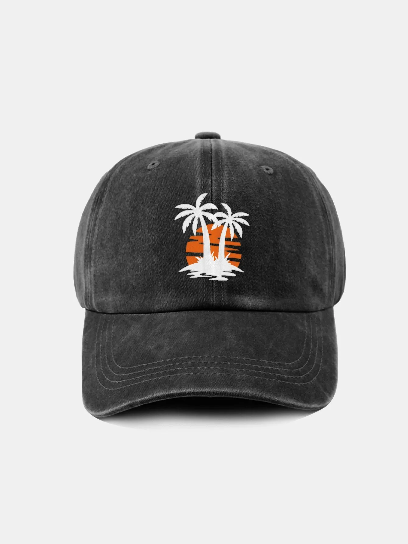 Corak Sunset Tree Coconut Classic Retro Dibasuh Kapas Baseball Cap Baseball