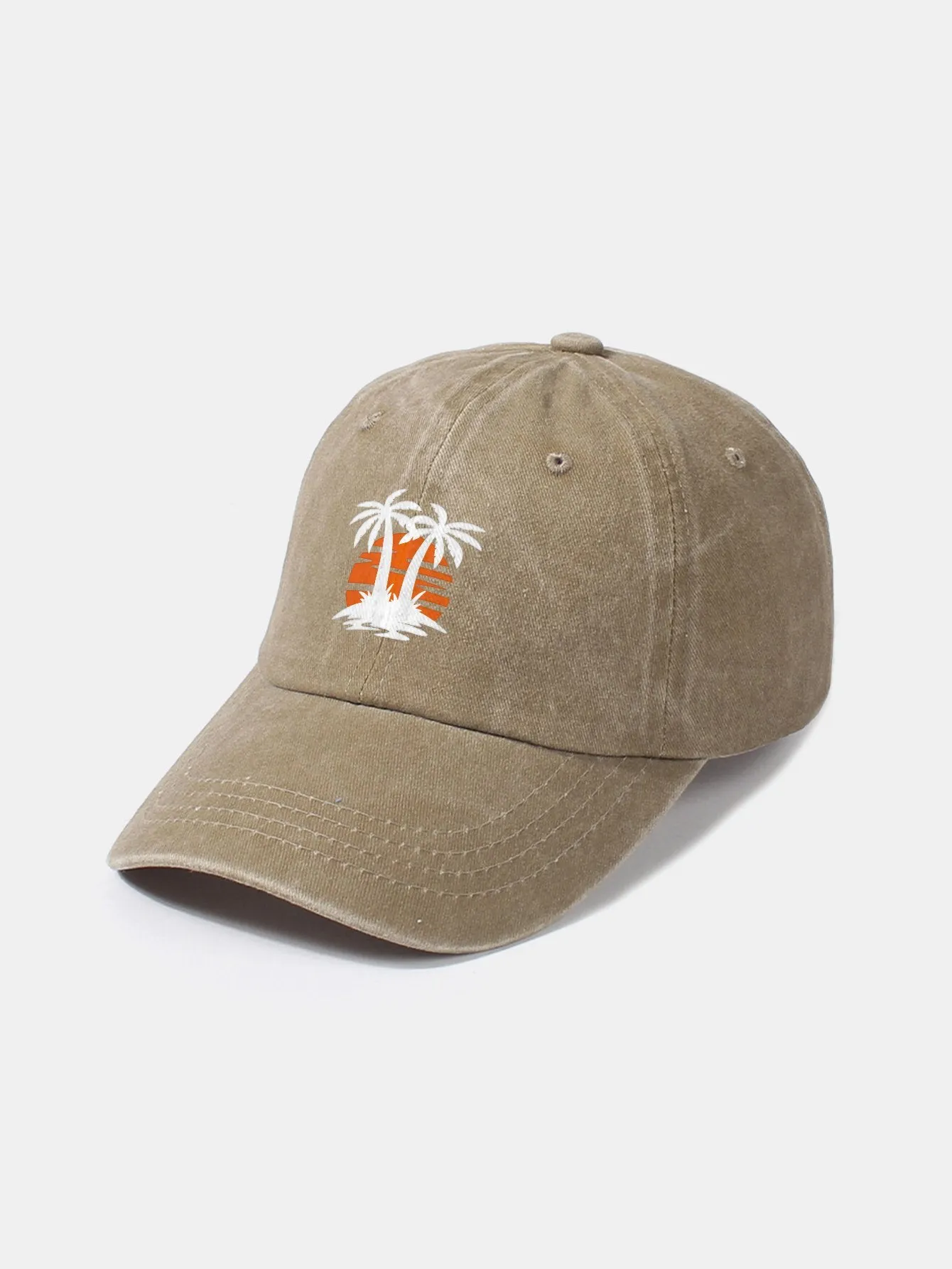 Corak Sunset Tree Coconut Classic Retro Dibasuh Kapas Baseball Cap Baseball