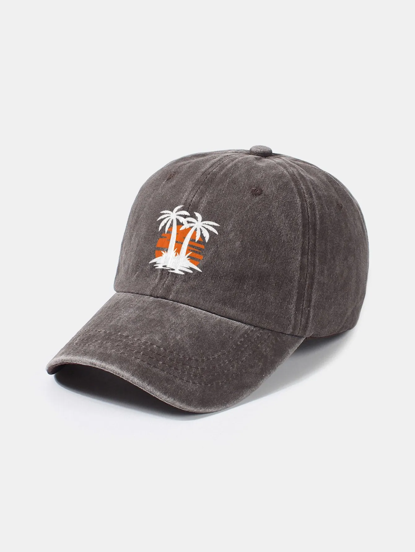 Corak Sunset Tree Coconut Classic Retro Dibasuh Kapas Baseball Cap Baseball