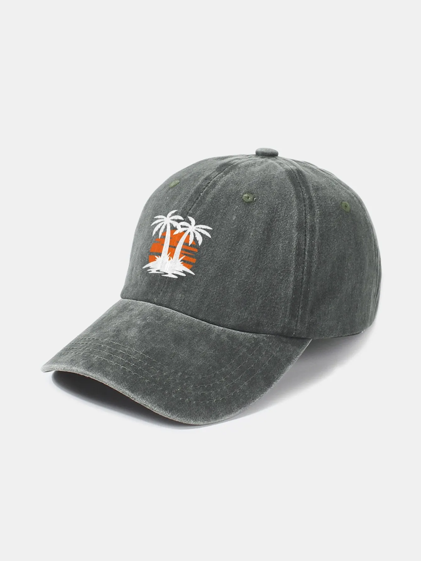 Corak Sunset Tree Coconut Classic Retro Dibasuh Kapas Baseball Cap Baseball