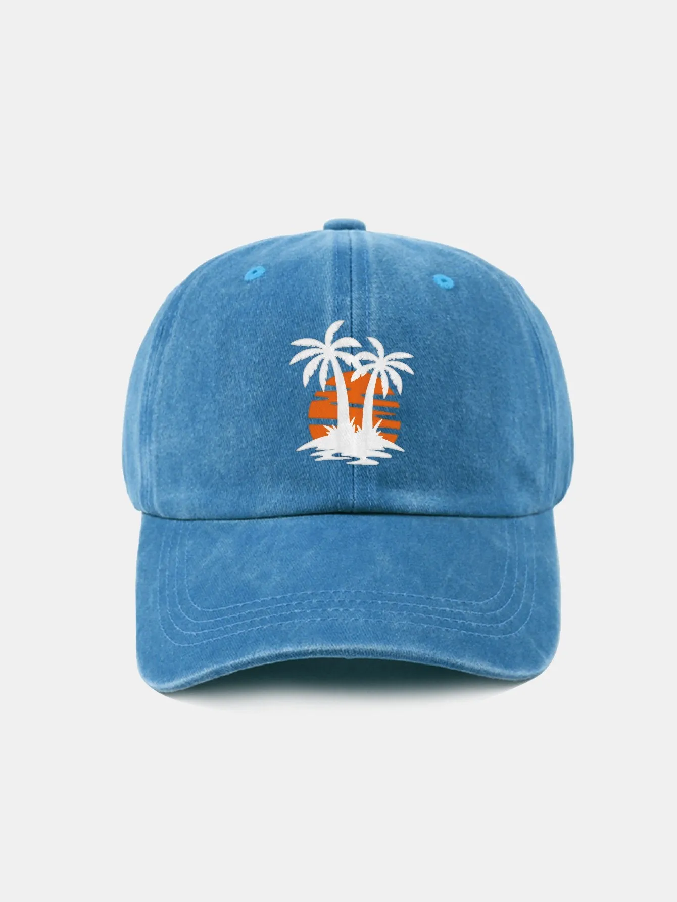 Corak Sunset Tree Coconut Classic Retro Dibasuh Kapas Baseball Cap Baseball