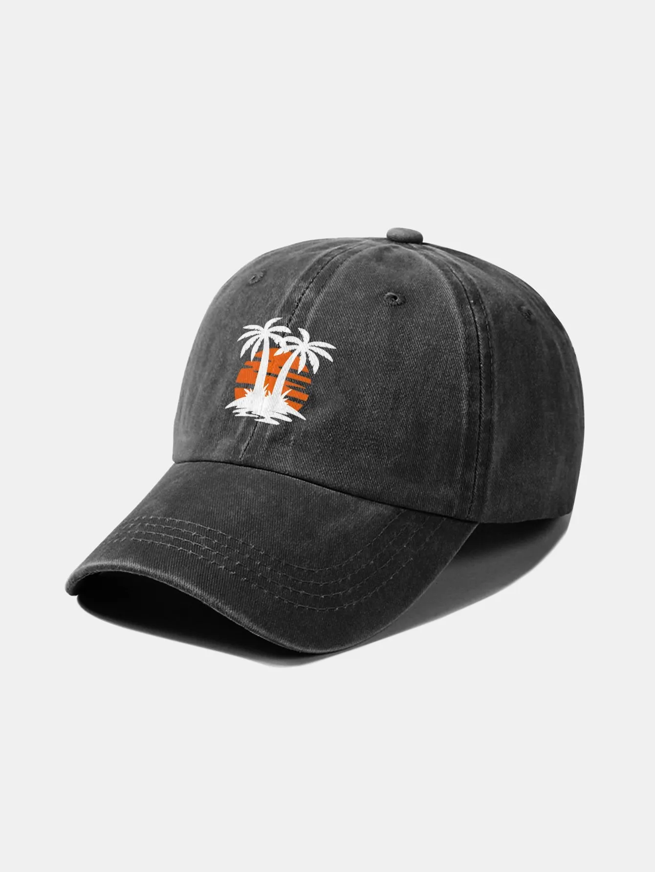 Corak Sunset Tree Coconut Classic Retro Dibasuh Kapas Baseball Cap Baseball