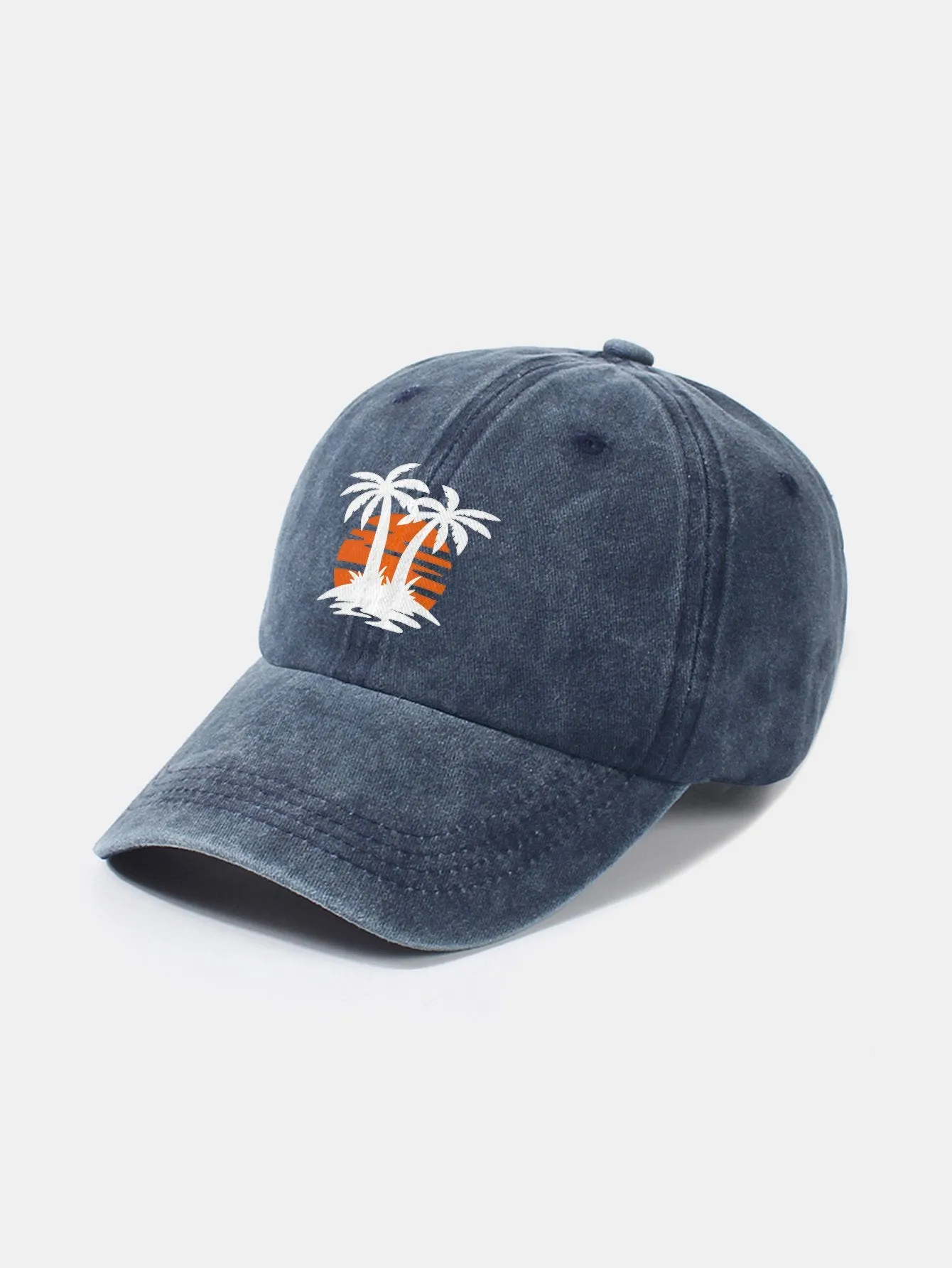 Corak Sunset Tree Coconut Classic Retro Dibasuh Kapas Baseball Cap Baseball