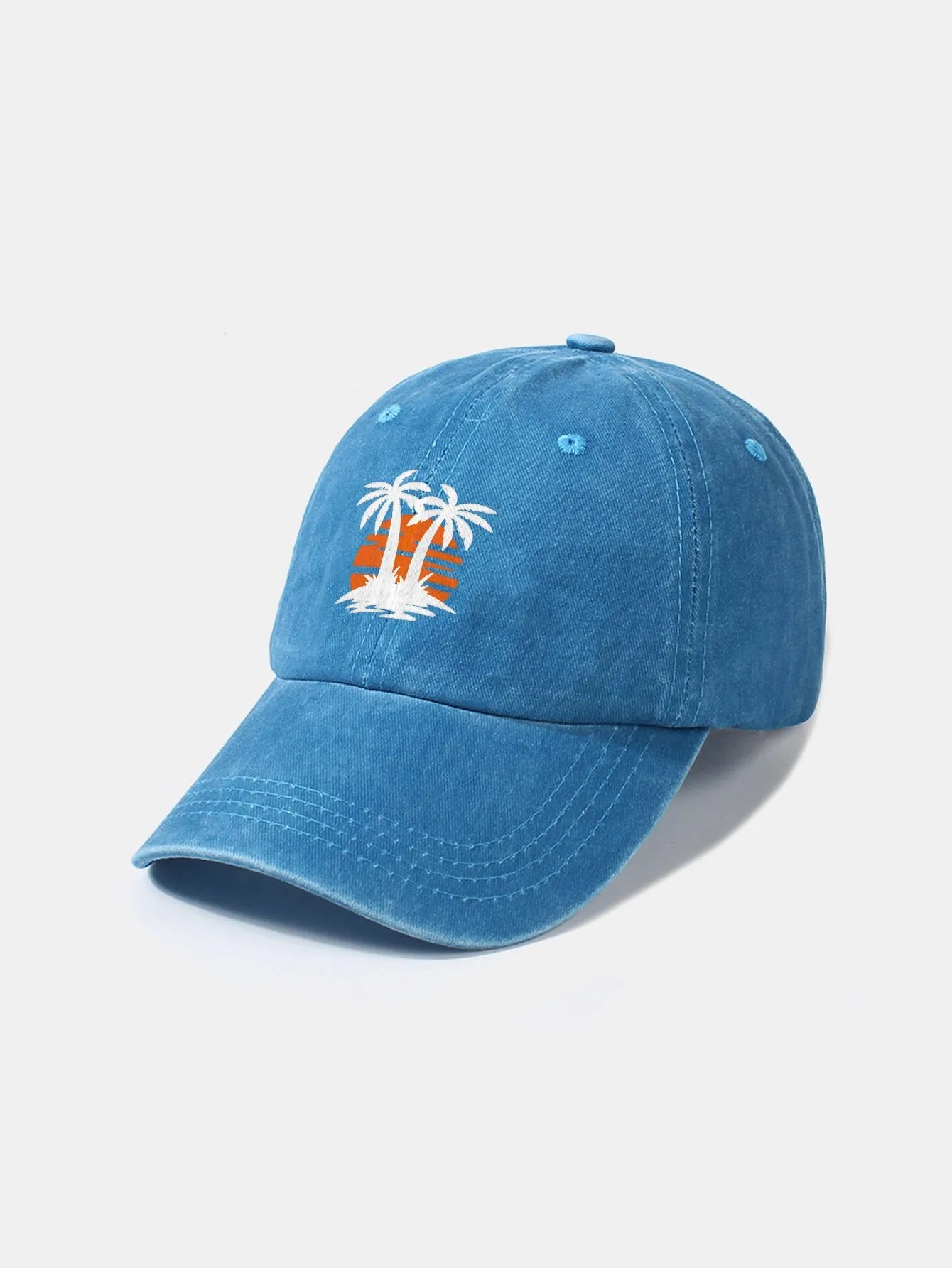 Corak Sunset Tree Coconut Classic Retro Dibasuh Kapas Baseball Cap Baseball