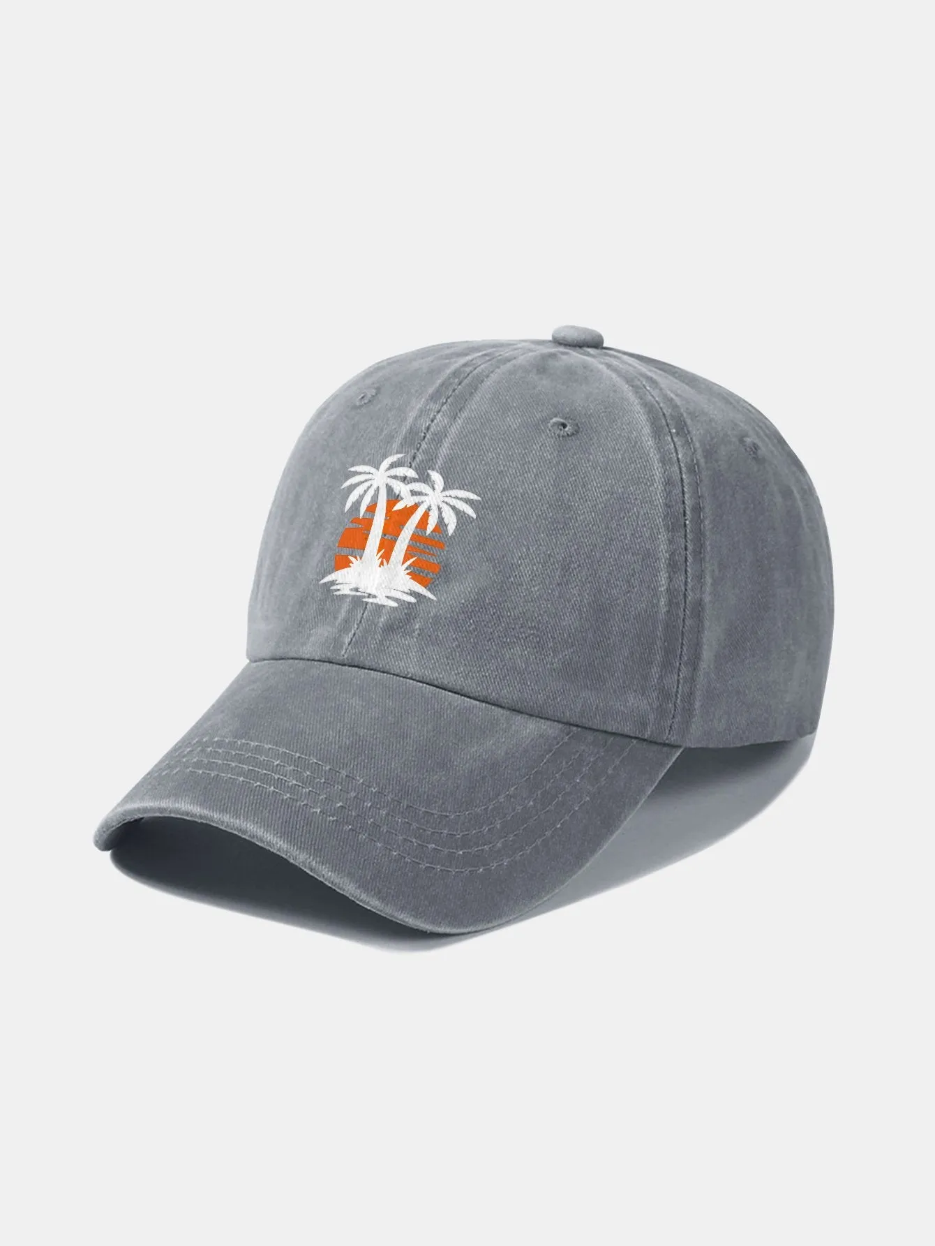 Corak Sunset Tree Coconut Classic Retro Dibasuh Kapas Baseball Cap Baseball