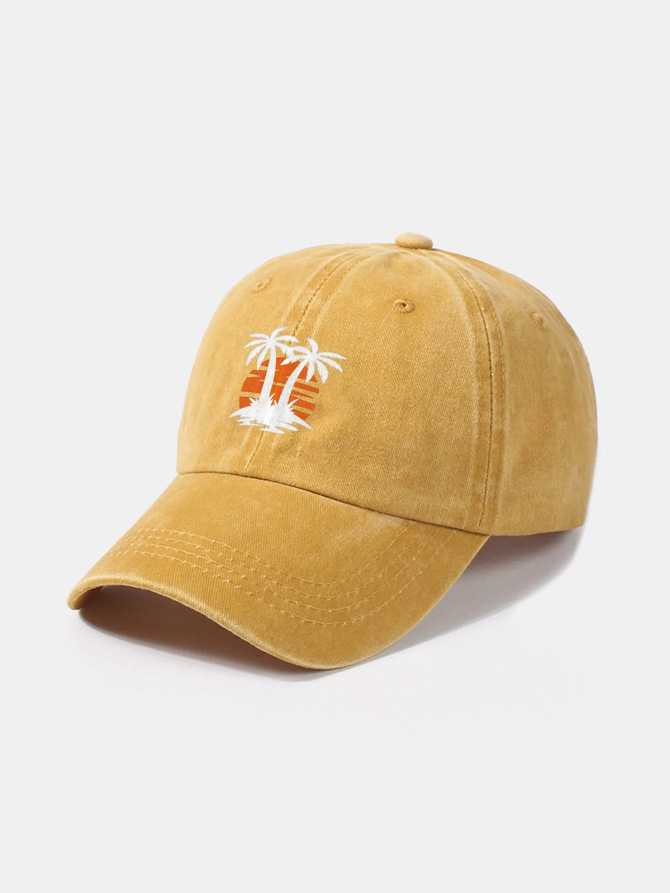 Corak Sunset Tree Coconut Classic Retro Dibasuh Kapas Baseball Cap Baseball