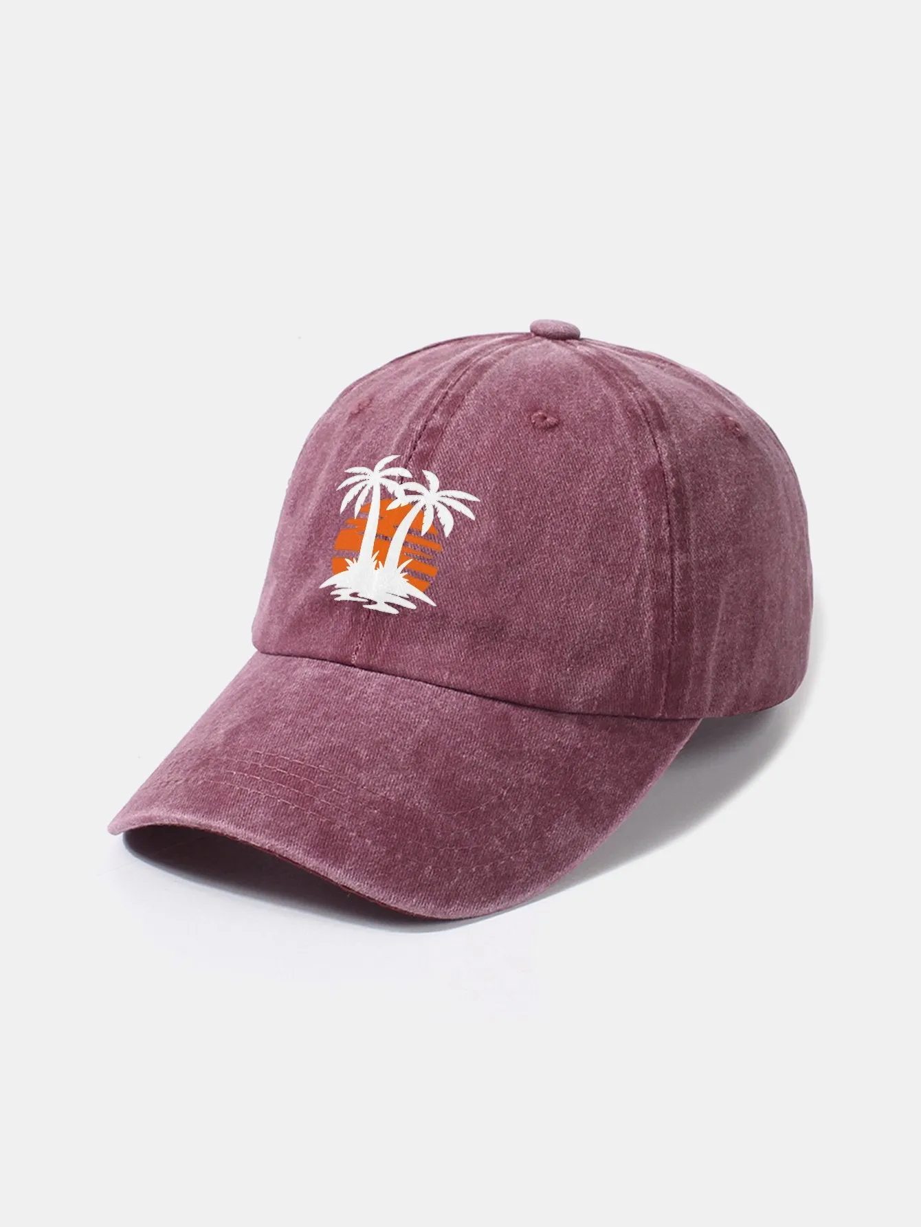 Corak Sunset Tree Coconut Classic Retro Dibasuh Kapas Baseball Cap Baseball