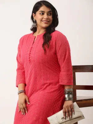 Coral Paisley Embroidered Georgette Lucknowi Chikankari Kurta For Women - ZOLA