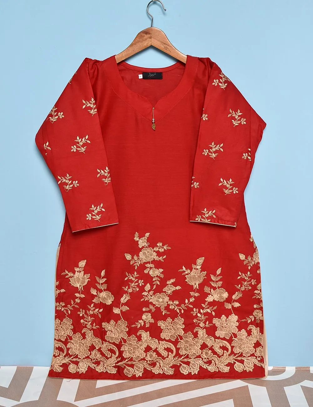 Cotton Embroidered Kurti - Poetic Essence (T20-011-Red)