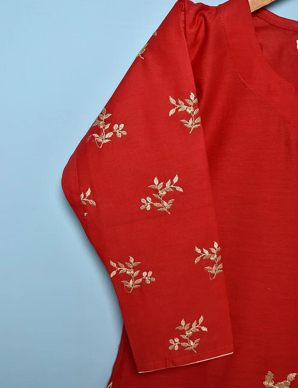 Cotton Embroidered Kurti - Poetic Essence (T20-011-Red)