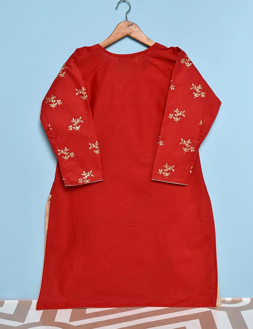 Cotton Embroidered Kurti - Poetic Essence (T20-011-Red)