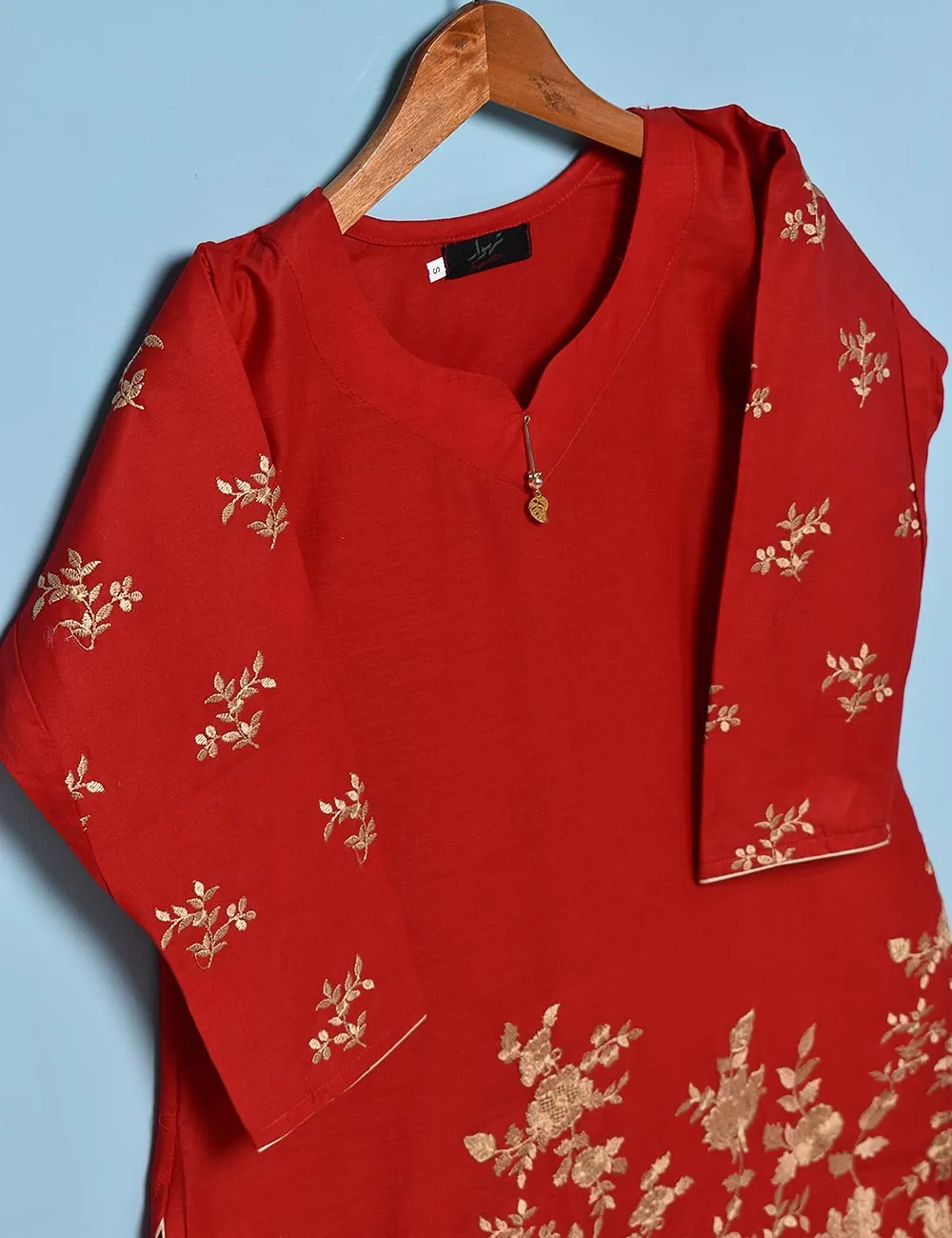 Cotton Embroidered Kurti - Poetic Essence (T20-011-Red)