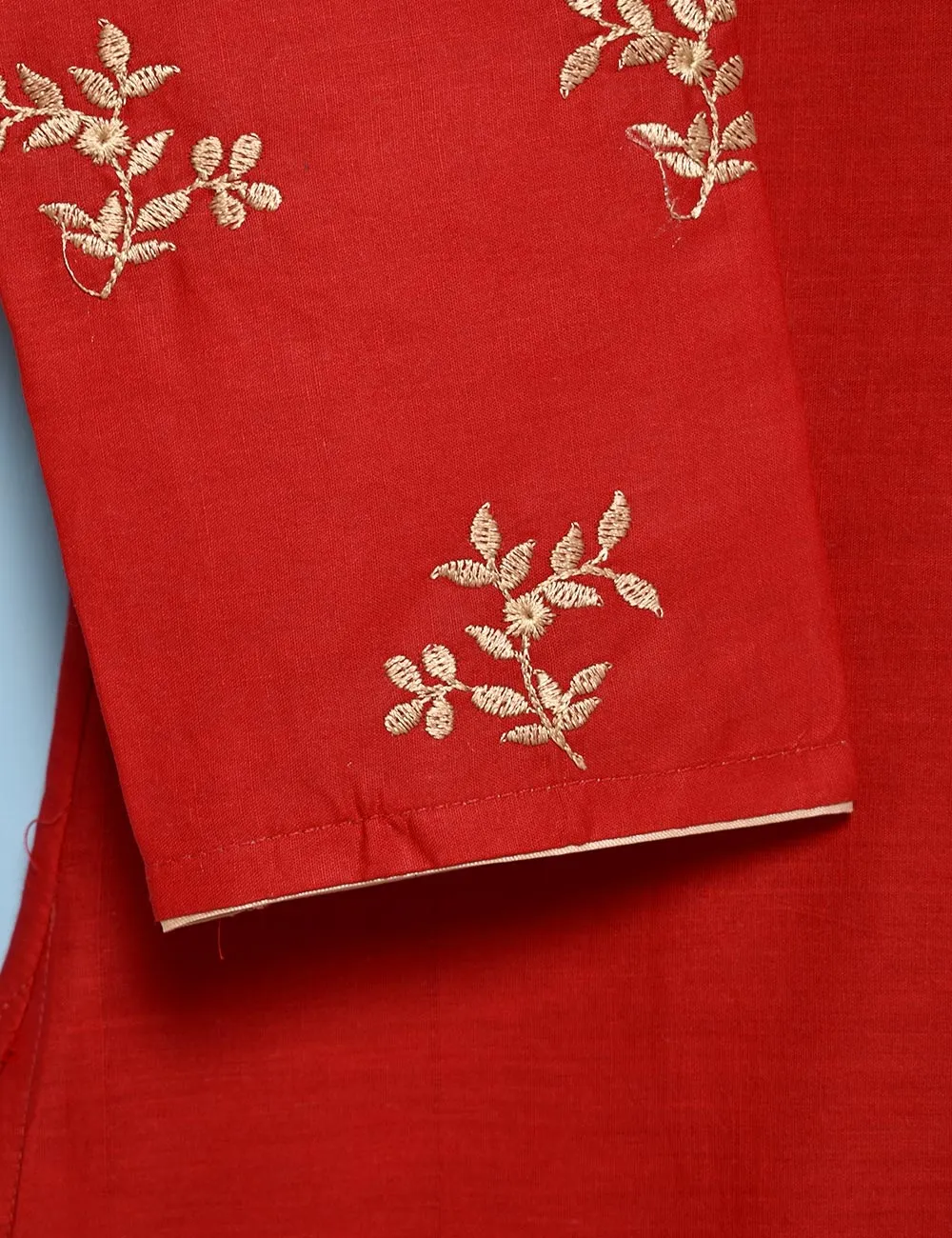 Cotton Embroidered Kurti - Poetic Essence (T20-011-Red)