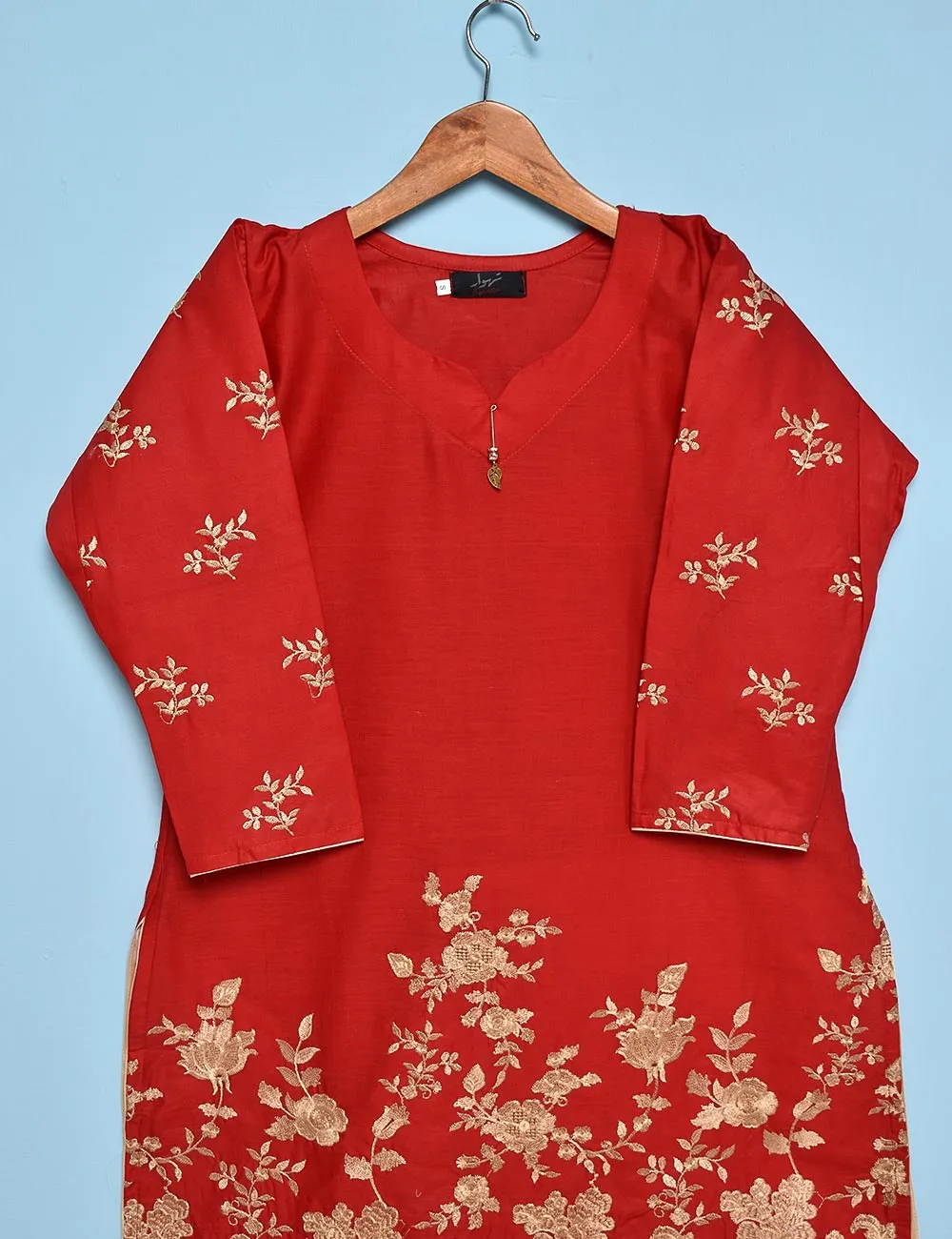 Cotton Embroidered Kurti - Poetic Essence (T20-011-Red)