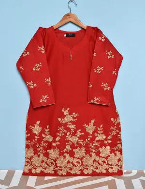 Cotton Embroidered Kurti - Poetic Essence (T20-011-Red)