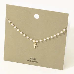 Cross Pendant Pearl Beaded Chain Necklace